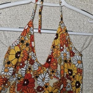 70s floral print halter dress for warmer weather.